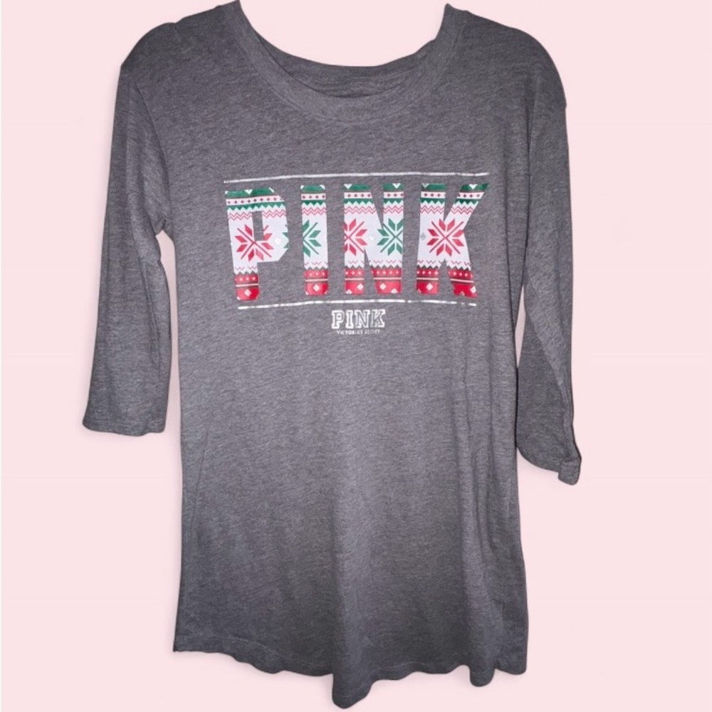 PINK Victoria’s Secret Holiday Gray Long Sleeve Sleepwear - Size Small